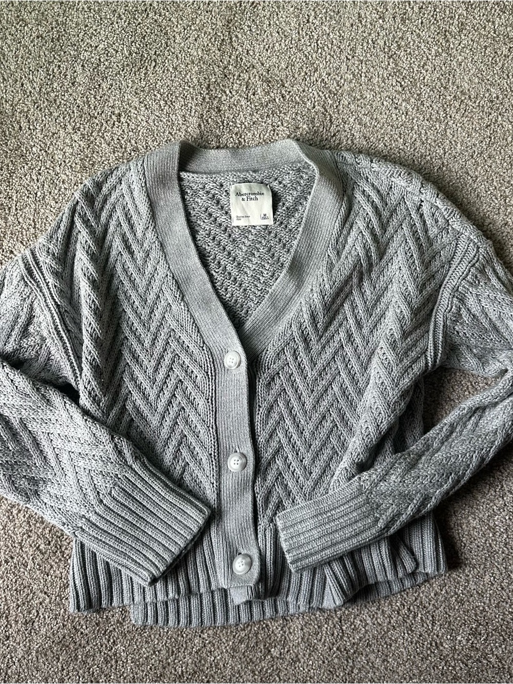 Abercrombie & Fitch Light Gray Cable-Knit V-Neck Cardigan